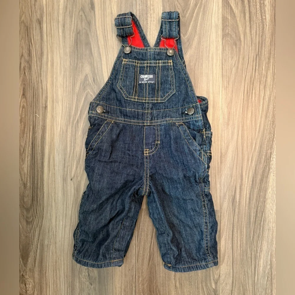 OshKosh B'gosh Baby Classic Blue Denim Overalls Fleece lined size 6M